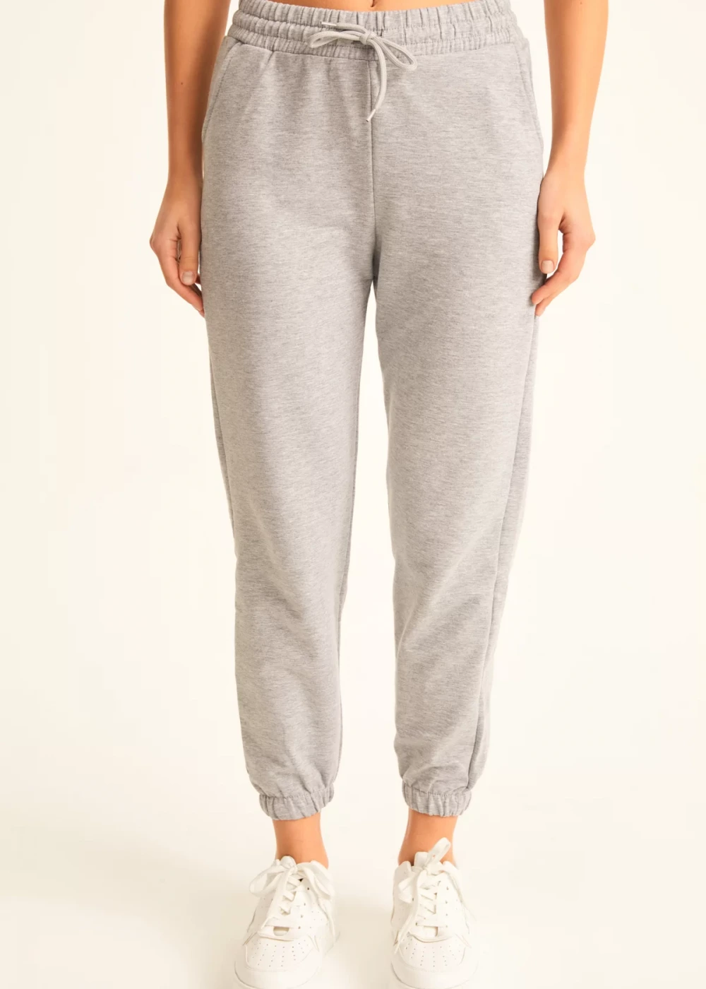 Kadın Gri 2 İplik Yüksek Bel Jogger Eşofman Altı