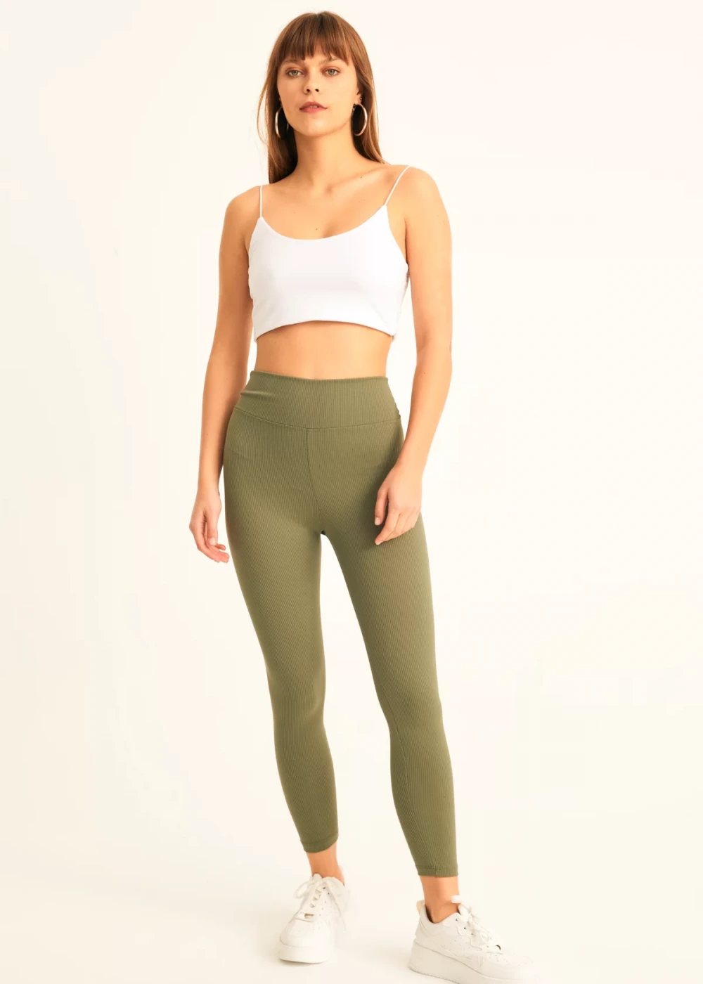 Kadın Haki Fitilli Yüksek Bel Tayt