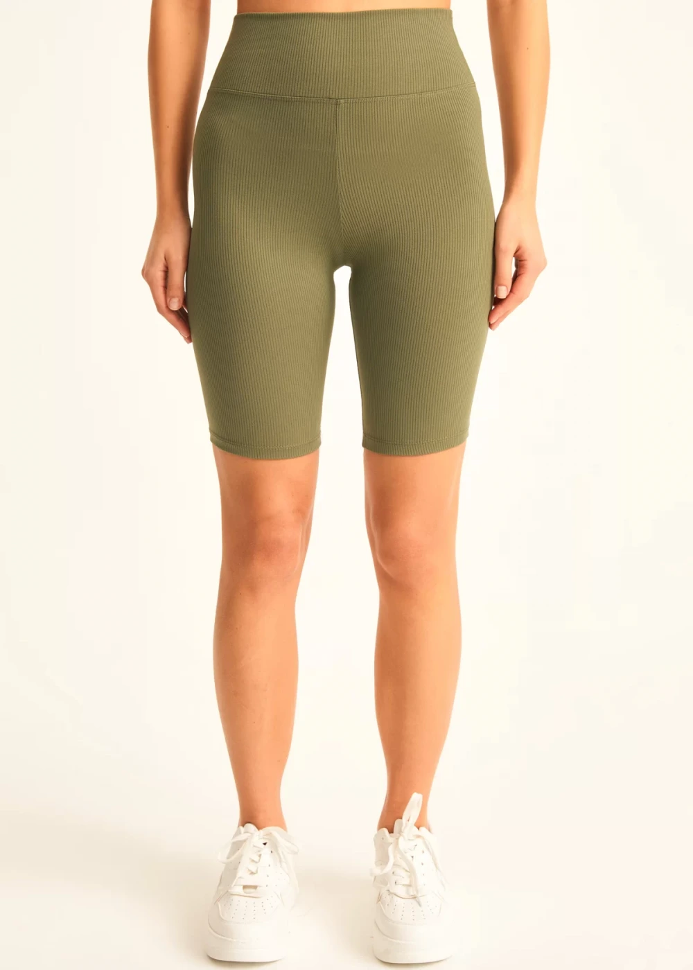 Kadın Haki Biker Fitilli Yüksek Bel Toparlayıcı Tayt