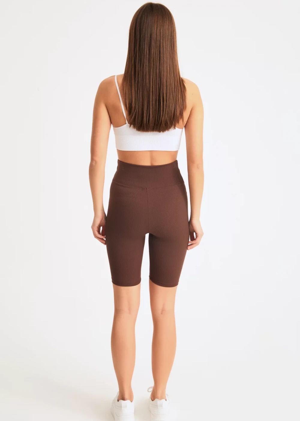 Kadın Kahve Biker Fitilli Yüksek Bel Toparlayıcı Tayt
