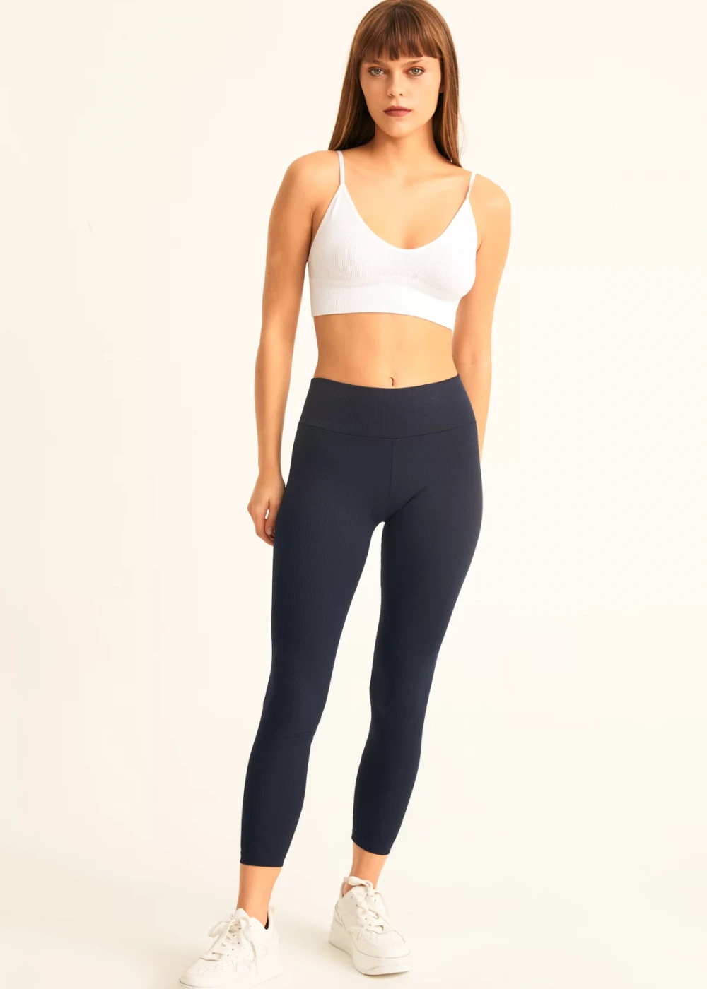 Kadın Lacivert Fitilli Yüksek Bel Tayt