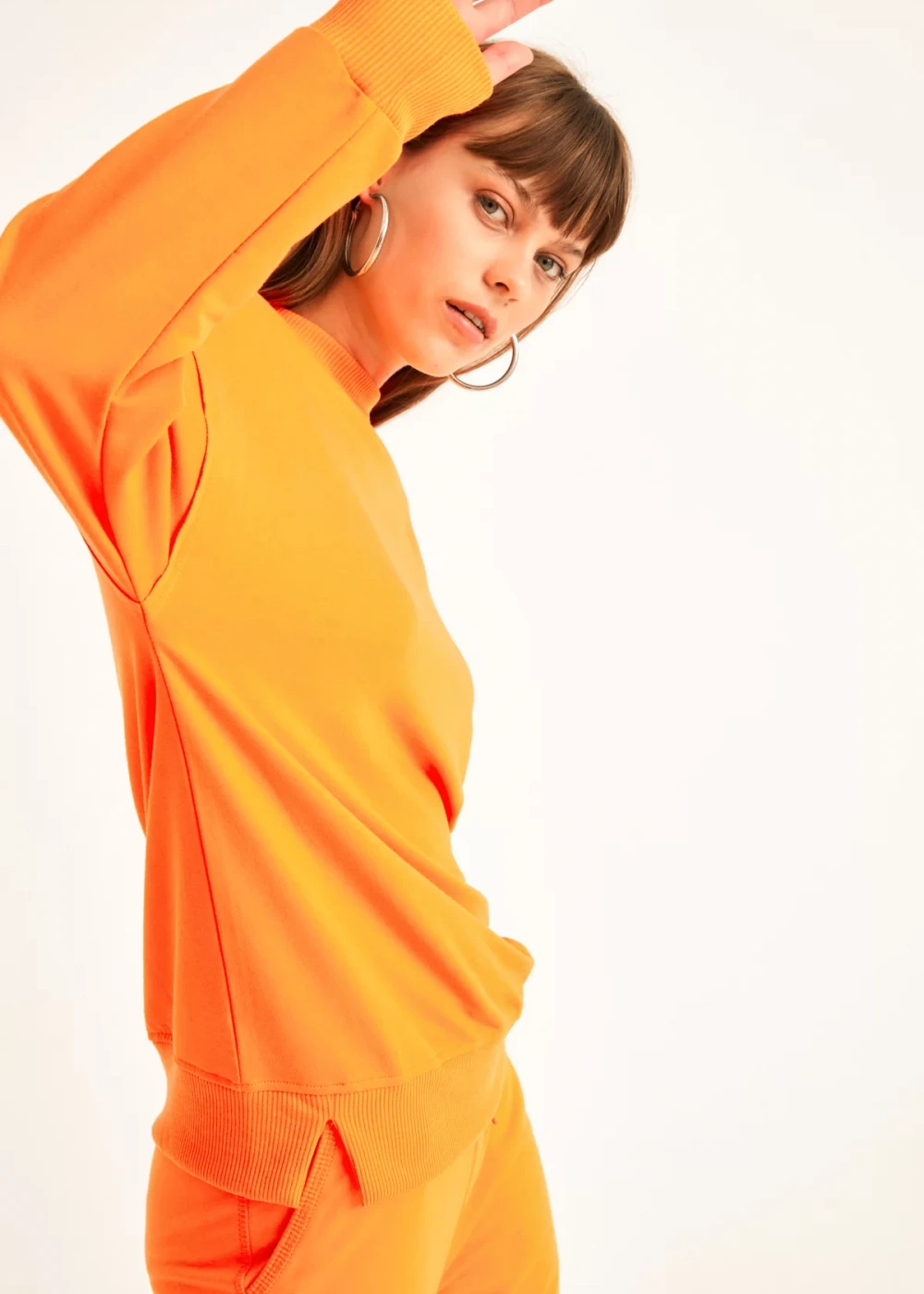 Kadın Neon Turuncu Pamuk Over Size Sweatshirt