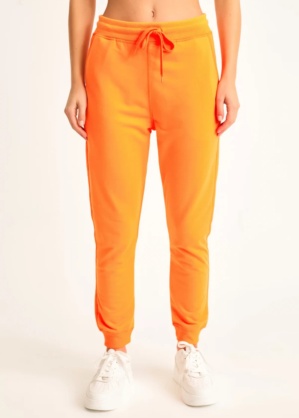 Kadın Neon Turuncu Ribana Detay Eşofman Altı