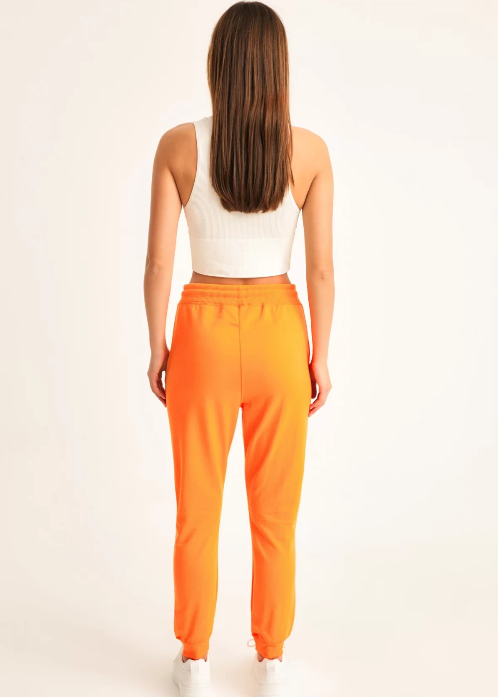 Kadın Neon Turuncu Ribana Detay Eşofman Altı