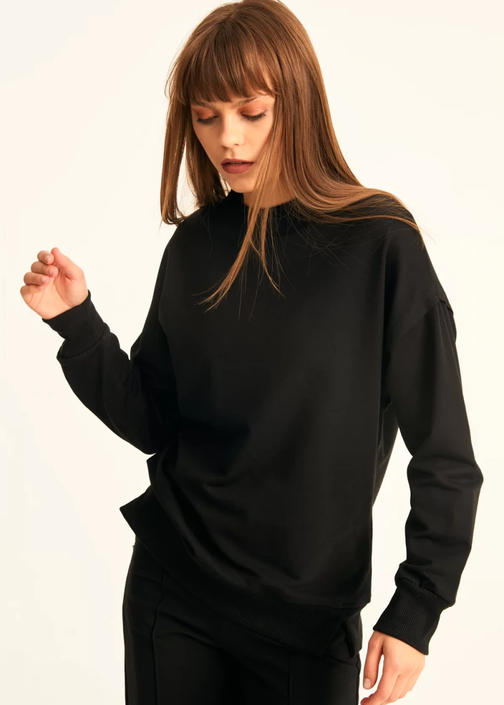 Kadın Siyah Pamuk Over Size Sweatshirt