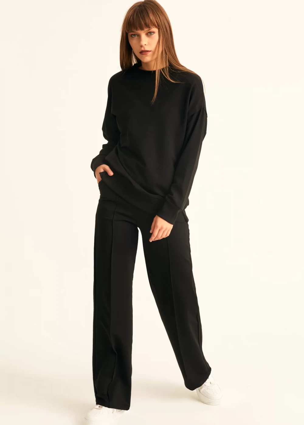 Kadın Siyah Pamuk Over Size Sweatshirt