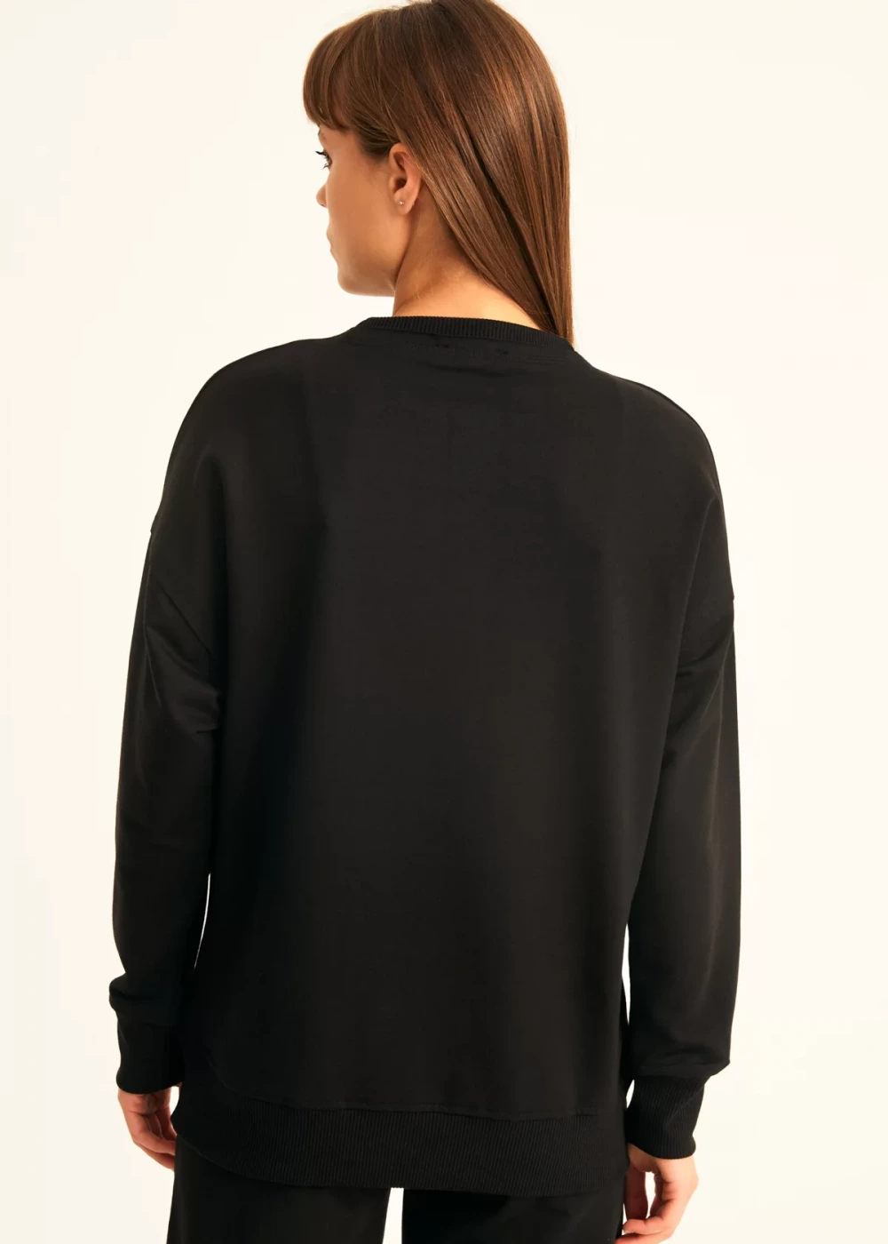 Kadın Siyah Pamuk Over Size Sweatshirt