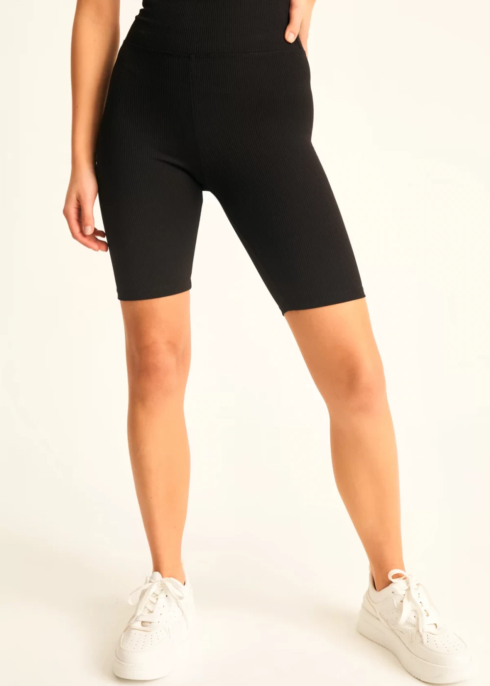 Kadın Siyah Biker Fitilli Yüksek Bel Toparlayıcı Tayt