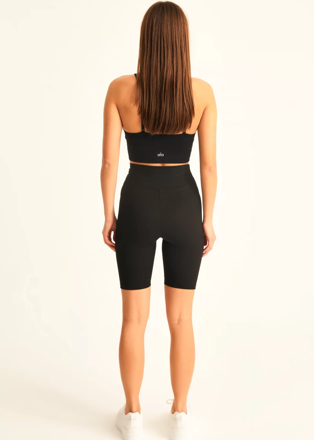 Kadın Siyah Biker Fitilli Yüksek Bel Toparlayıcı Tayt