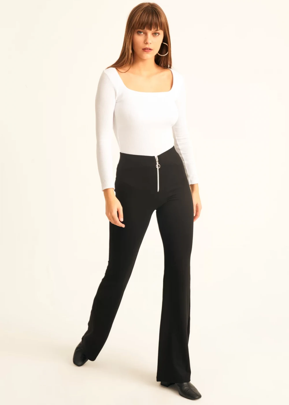 Kadın Siyah Önden Fermuarlı Çelik Örme Pantolon