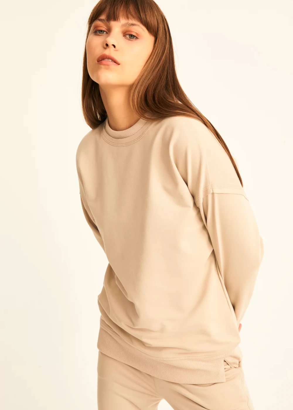 Kadın Taş Pamuk Over Size Sweatshirt