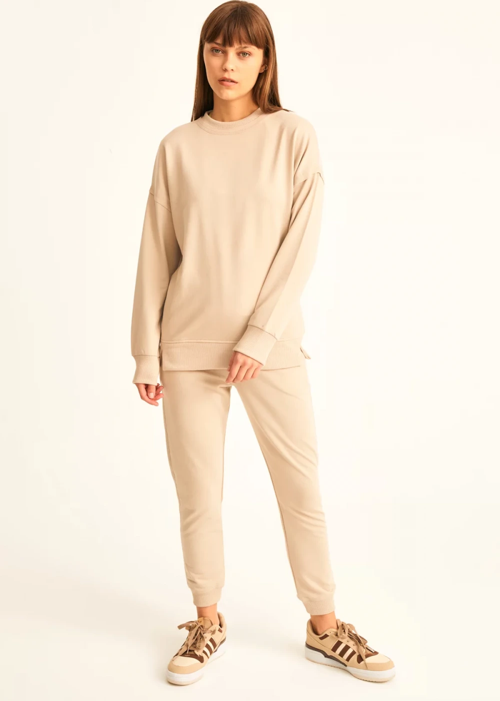 Kadın Taş Pamuk Over Size Sweatshirt