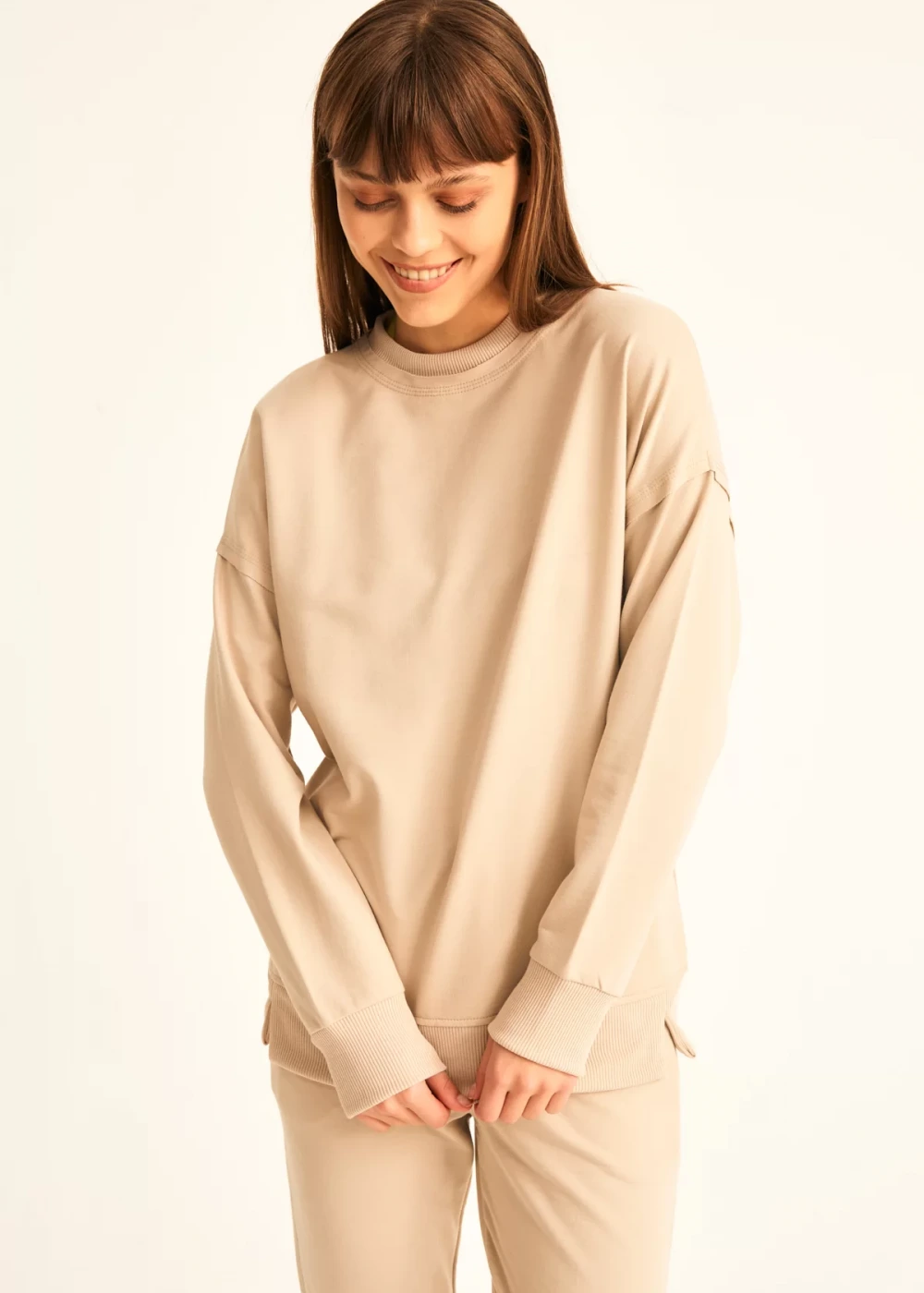 Kadın Taş Pamuk Over Size Sweatshirt