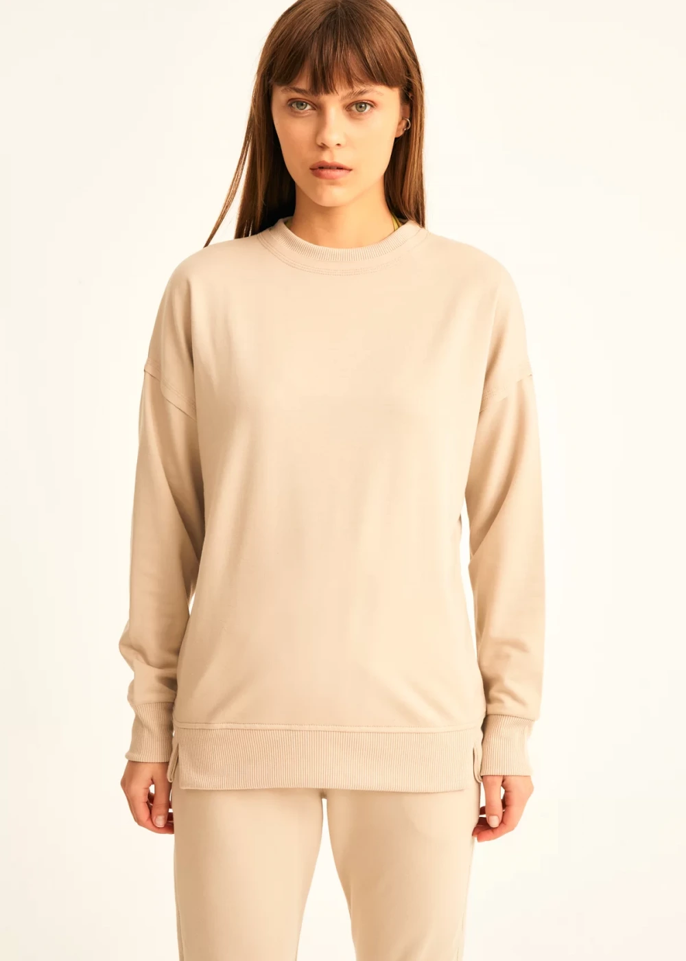 Kadın Taş Pamuk Over Size Sweatshirt