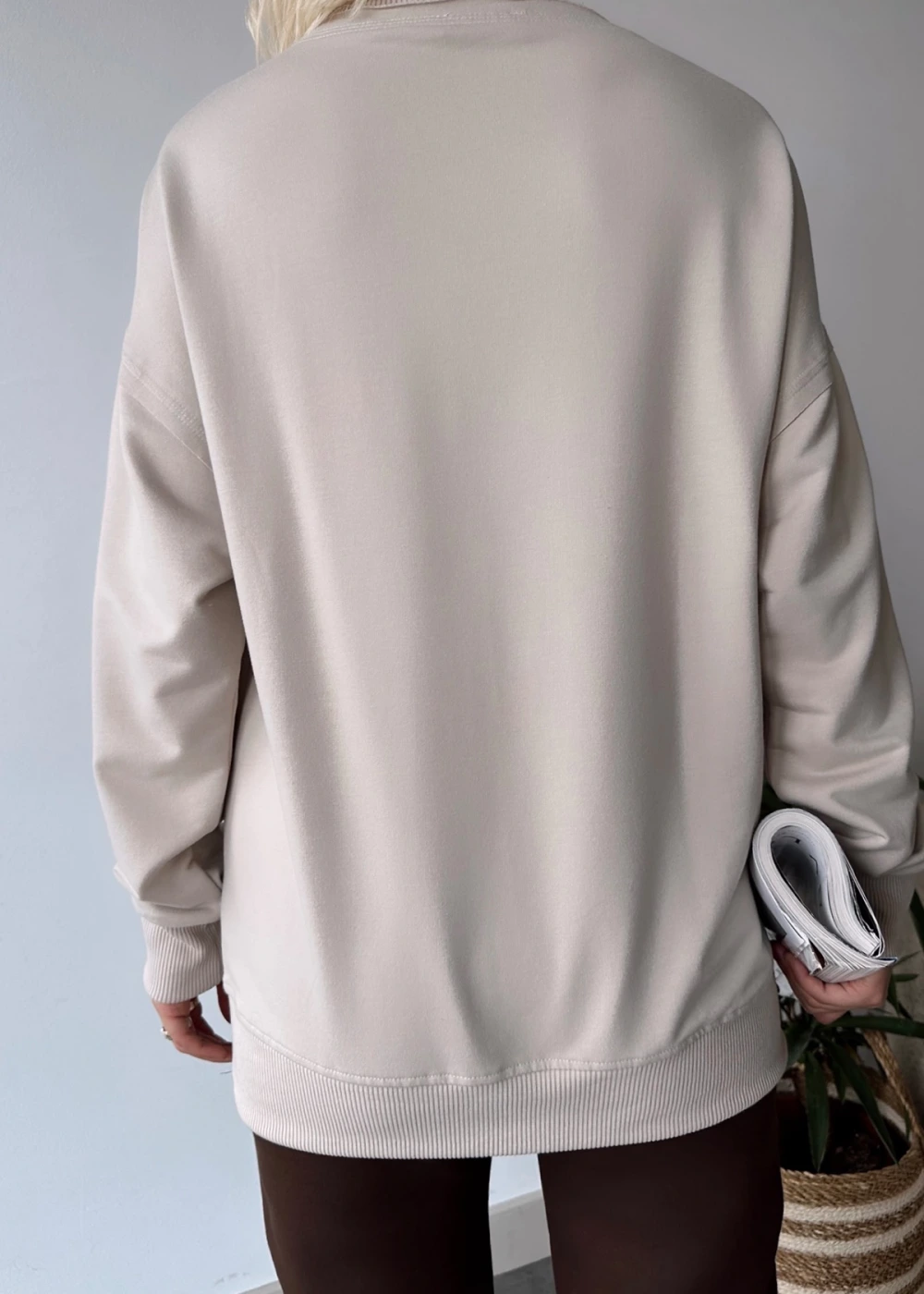 Kadın Bej Over Size Luxury Basic Sweatshirt