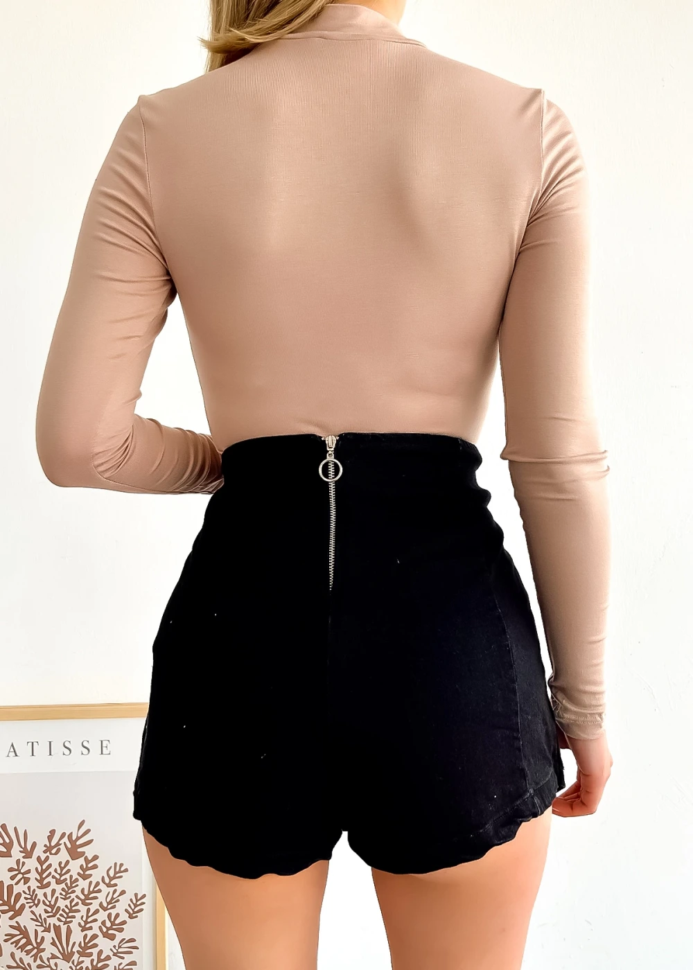 Kadın Bej Uzun Kol Dik Yaka Basic Body