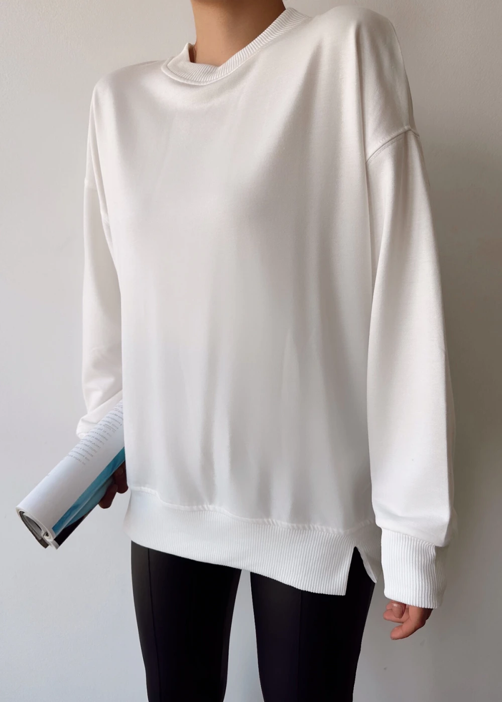 Kadın Beyaz Over Size Luxury Basic Sweatshirt