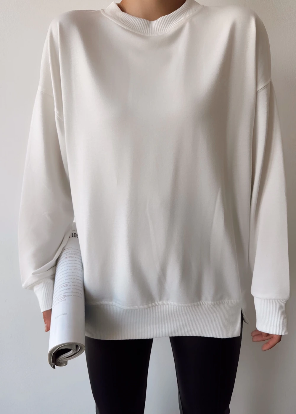 Kadın Beyaz Over Size Luxury Basic Sweatshirt