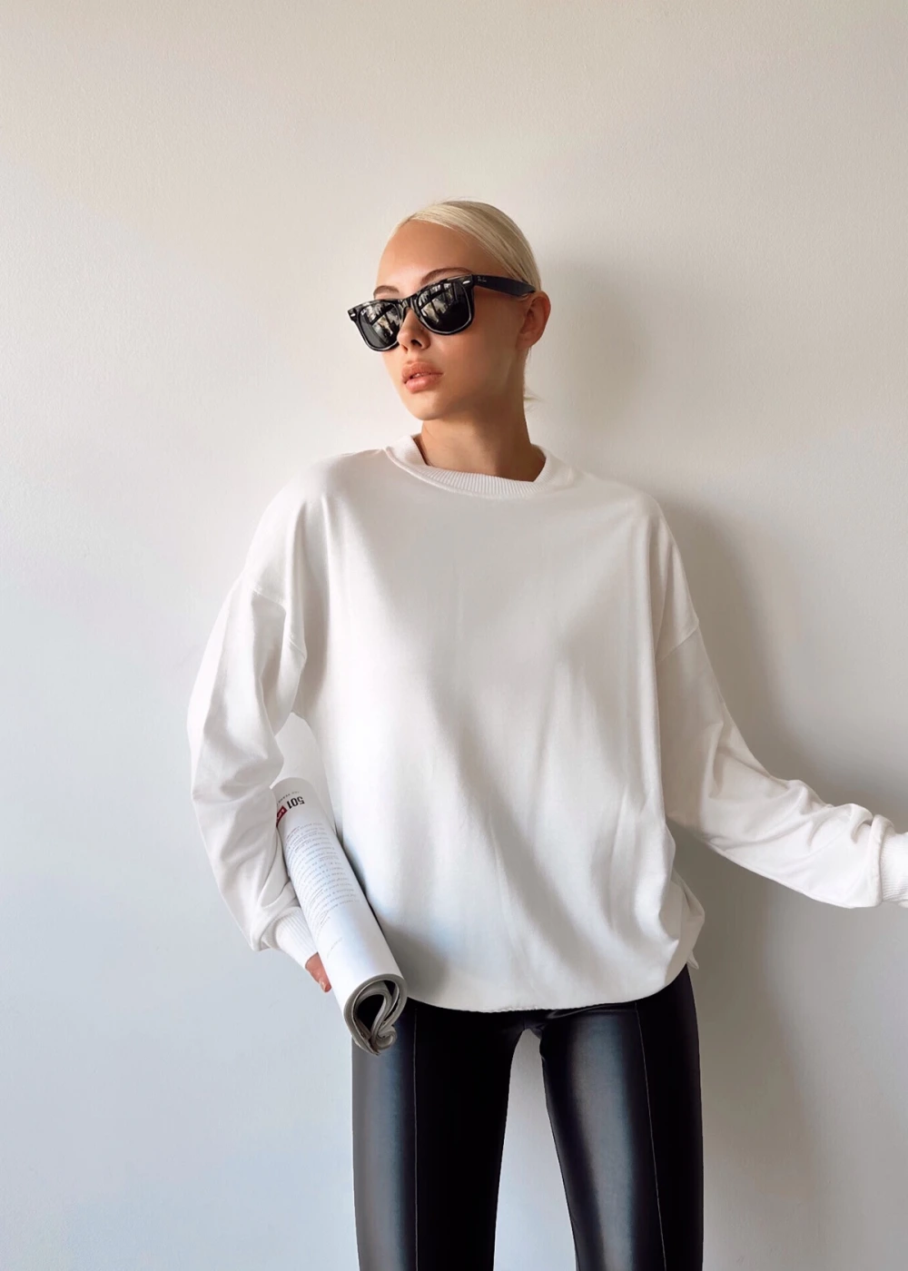 Kadın Beyaz Over Size Luxury Basic Sweatshirt