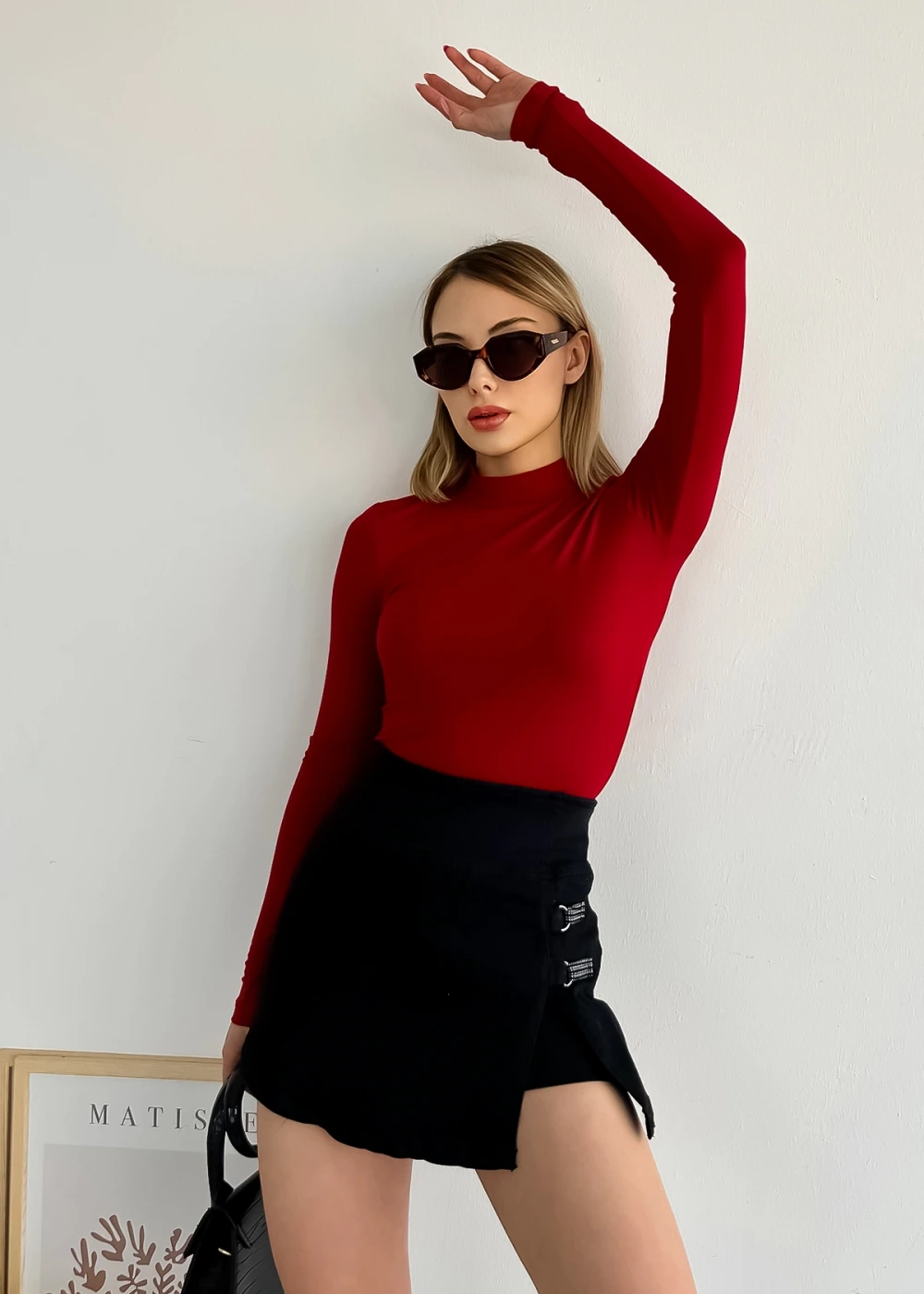 Kadın Bordo Uzun Kol Dik Yaka Basic Body