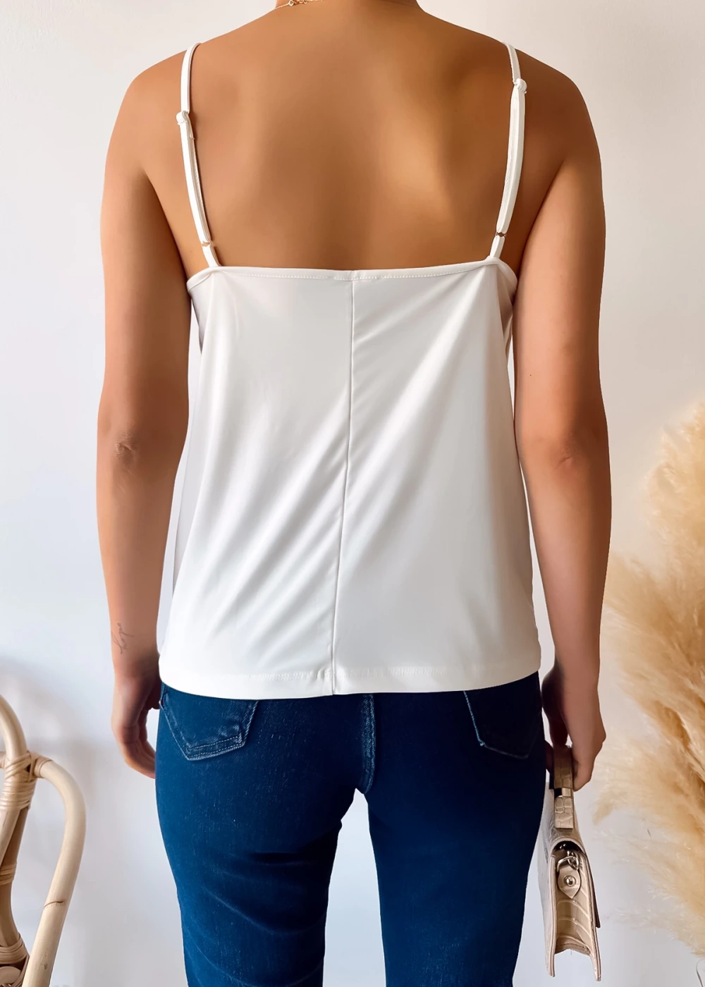 Kadın Degaje Yaka İp Askılı Ekru Bluz