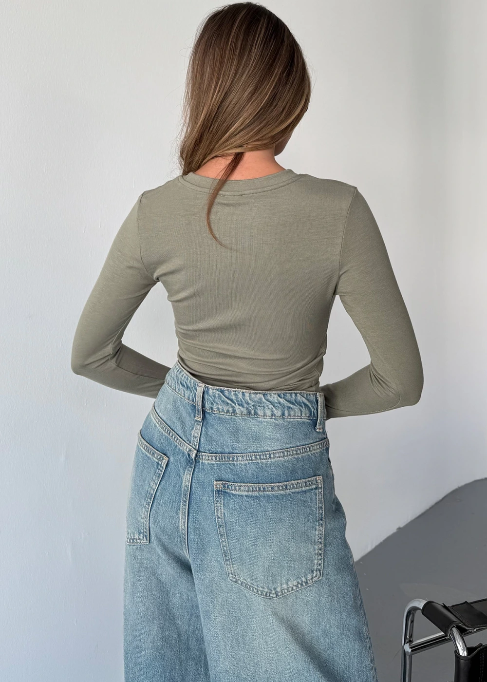 Kadın Haki Bisiklet Yaka Parmak Geçmeli Modal Kumaş Body