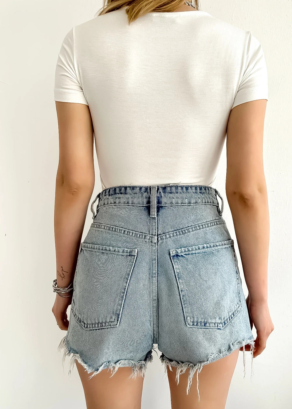 Kadın Kısa Kol Kare Yaka Düz Renk Beyaz