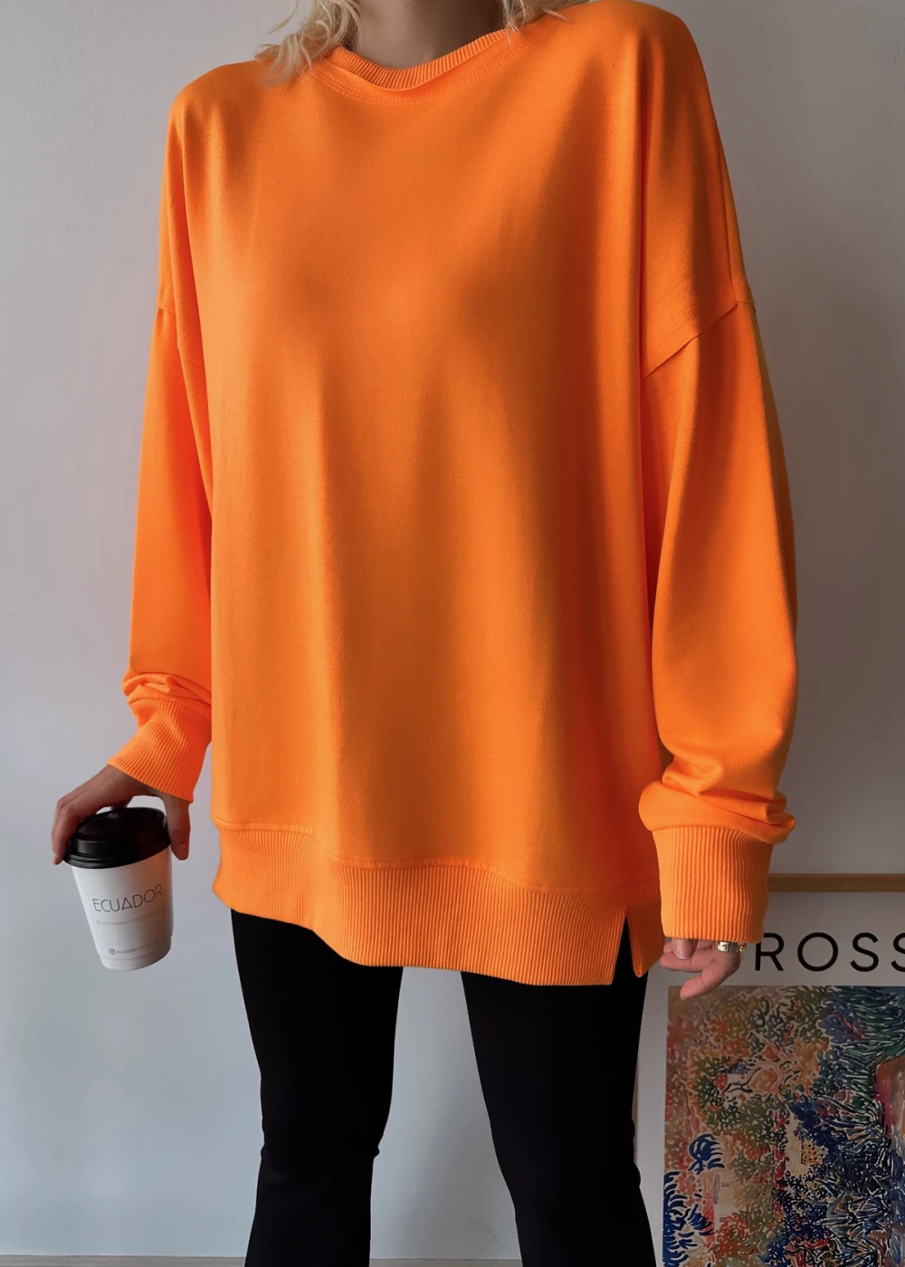 Kadın Neon Turuncu Over Size Luxury Basic Sweatshirt