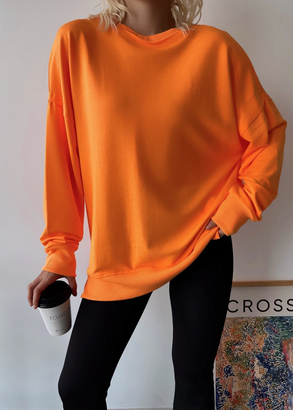 Kadın Neon Turuncu Over Size Luxury Basic Sweatshirt
