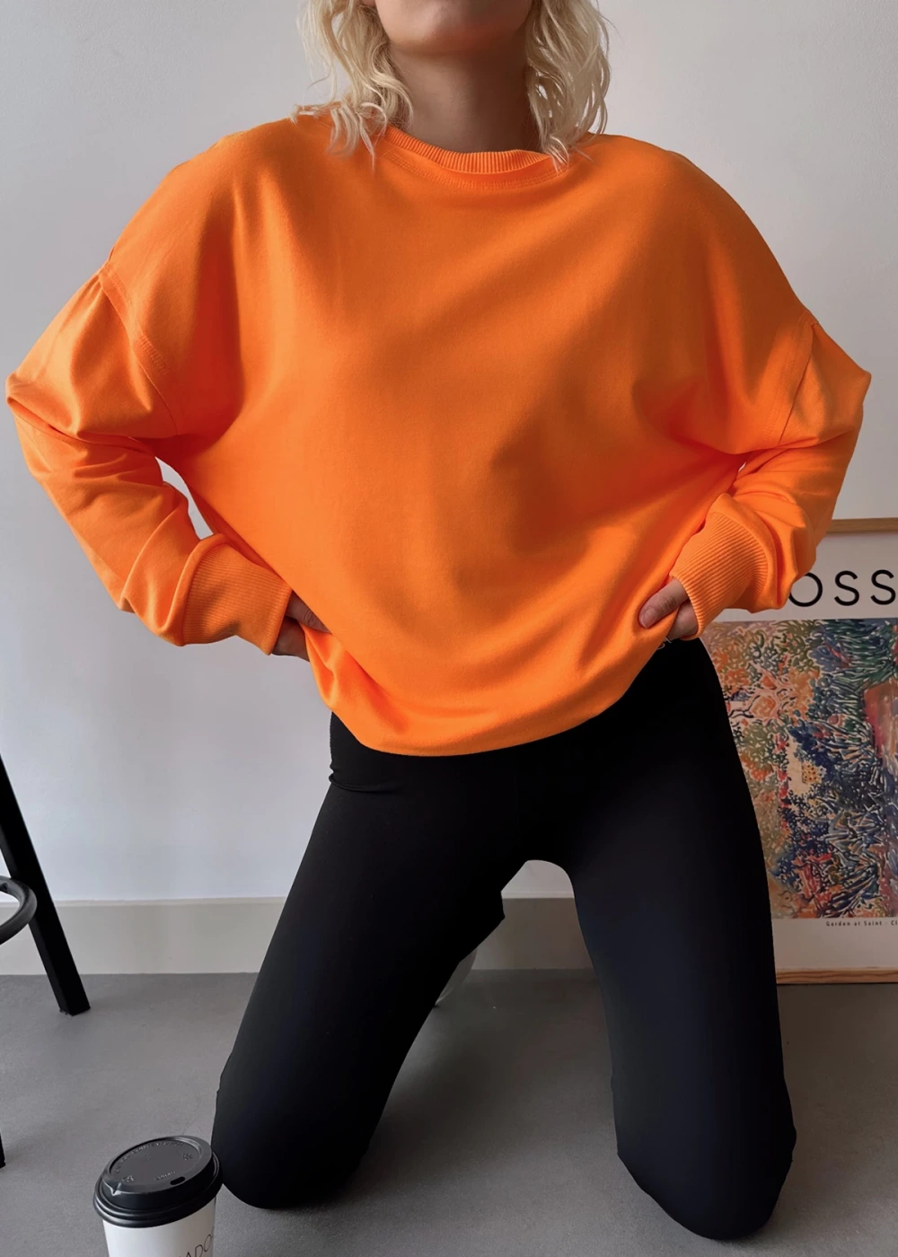 Kadın Neon Turuncu Over Size Luxury Basic Sweatshirt