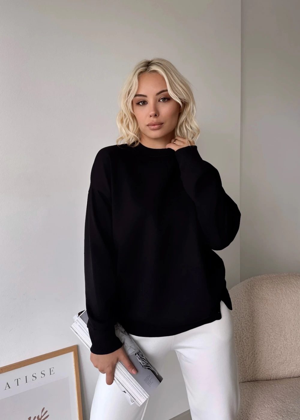 Kadın Siyah Over Size Luxury Basic Sweatshirt