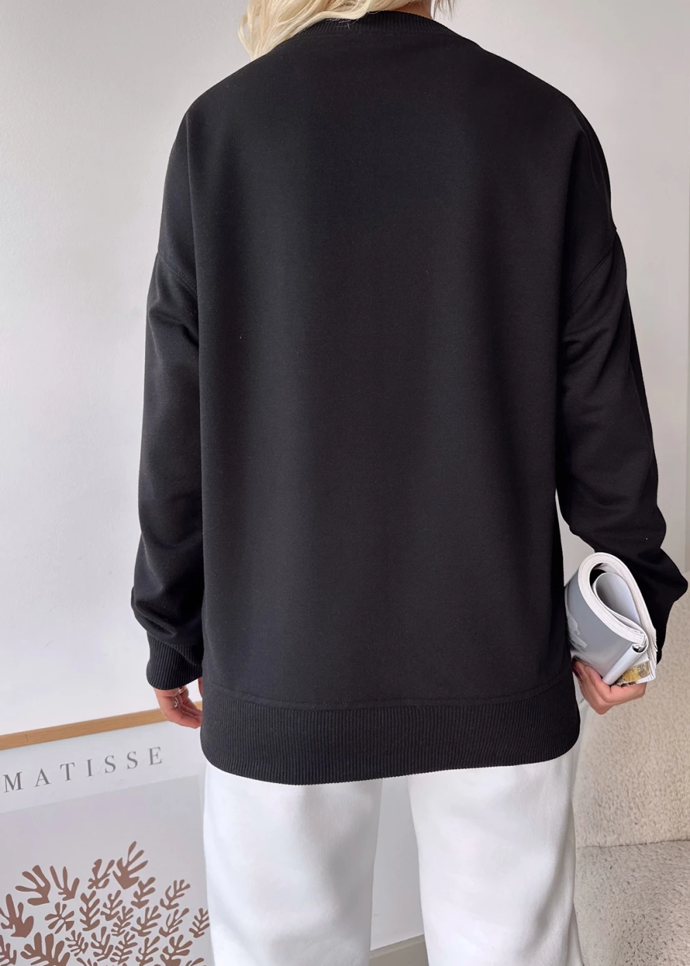 Kadın Siyah Over Size Luxury Basic Sweatshirt
