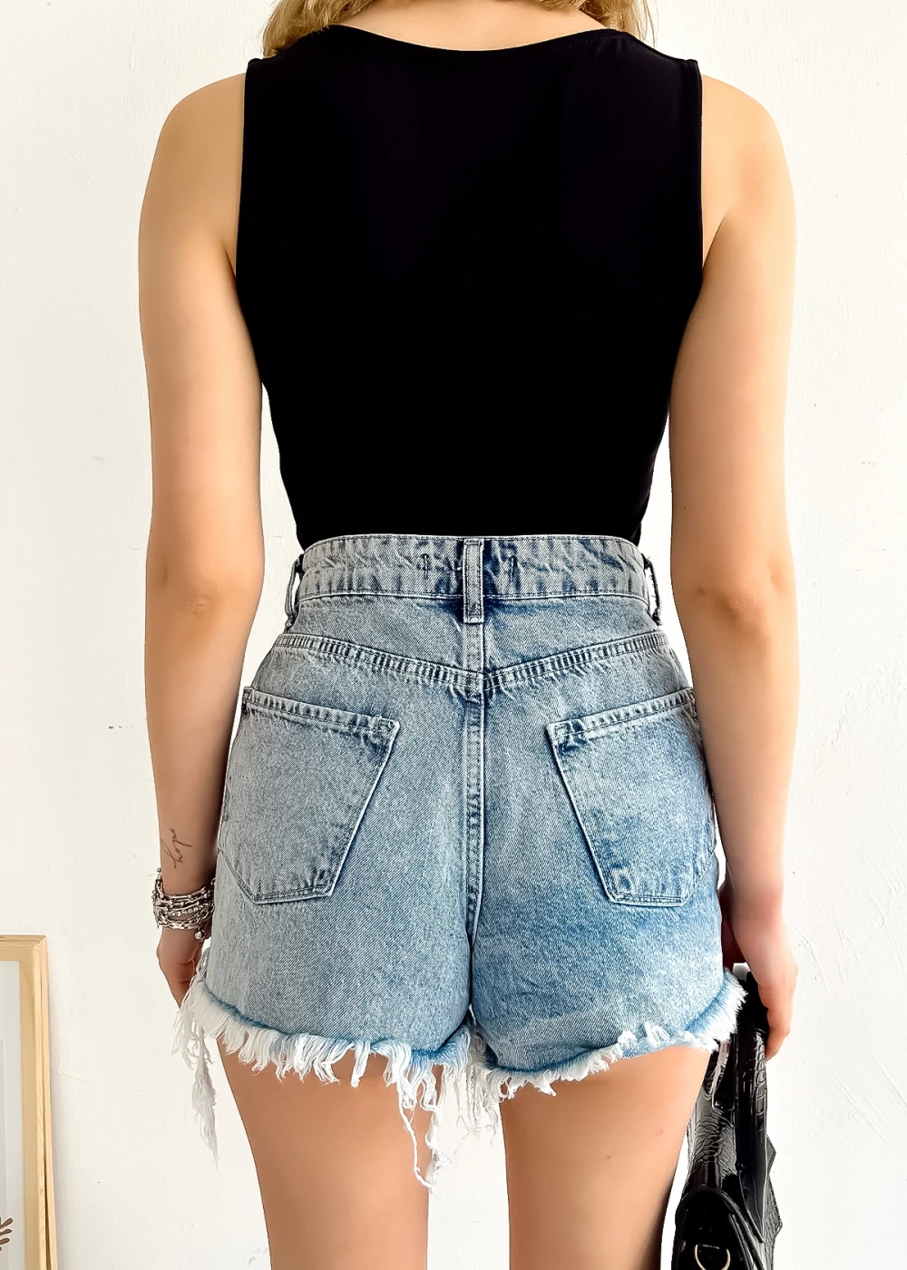 Kadın Siyah Sıfır Kol Luxury Önü Çift Kat Viskon Bluz