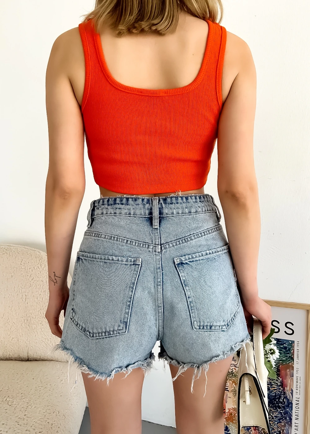 Kadın Turuncu Kalın Askılı Kaşkorse Basic Crop Bluz