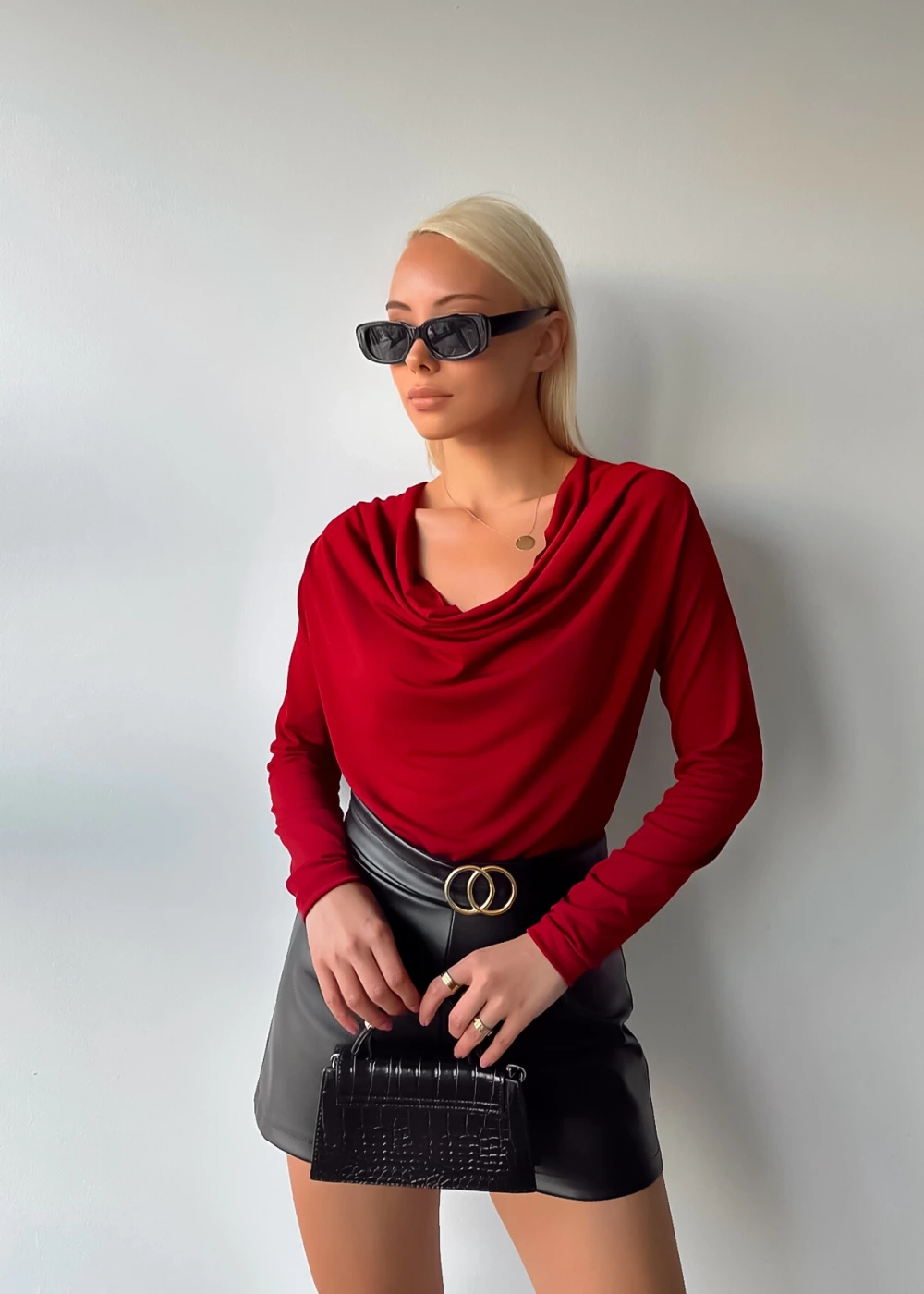 Kadın Uzun Kol Degaje Yaka Bordo Sandy Bluz