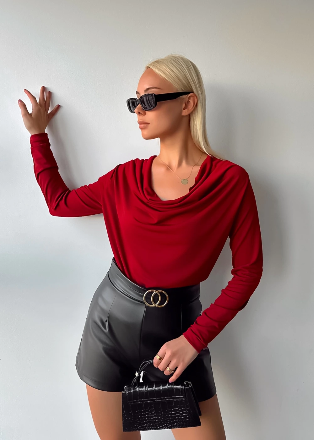 Kadın Uzun Kol Degaje Yaka Bordo Sandy Bluz