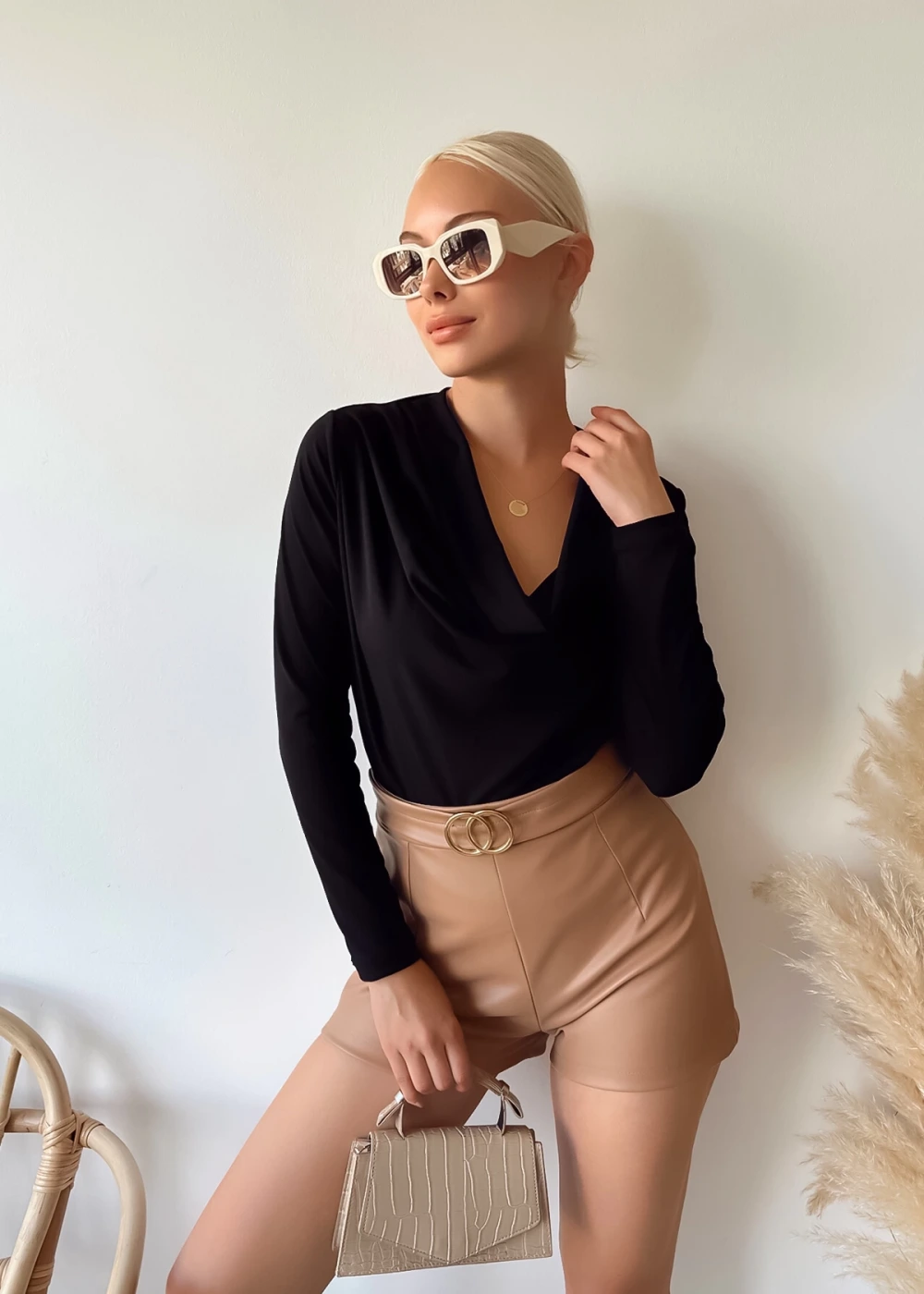 Kadın Uzun Kol Degaje Yaka Siyah Sandy Bluz