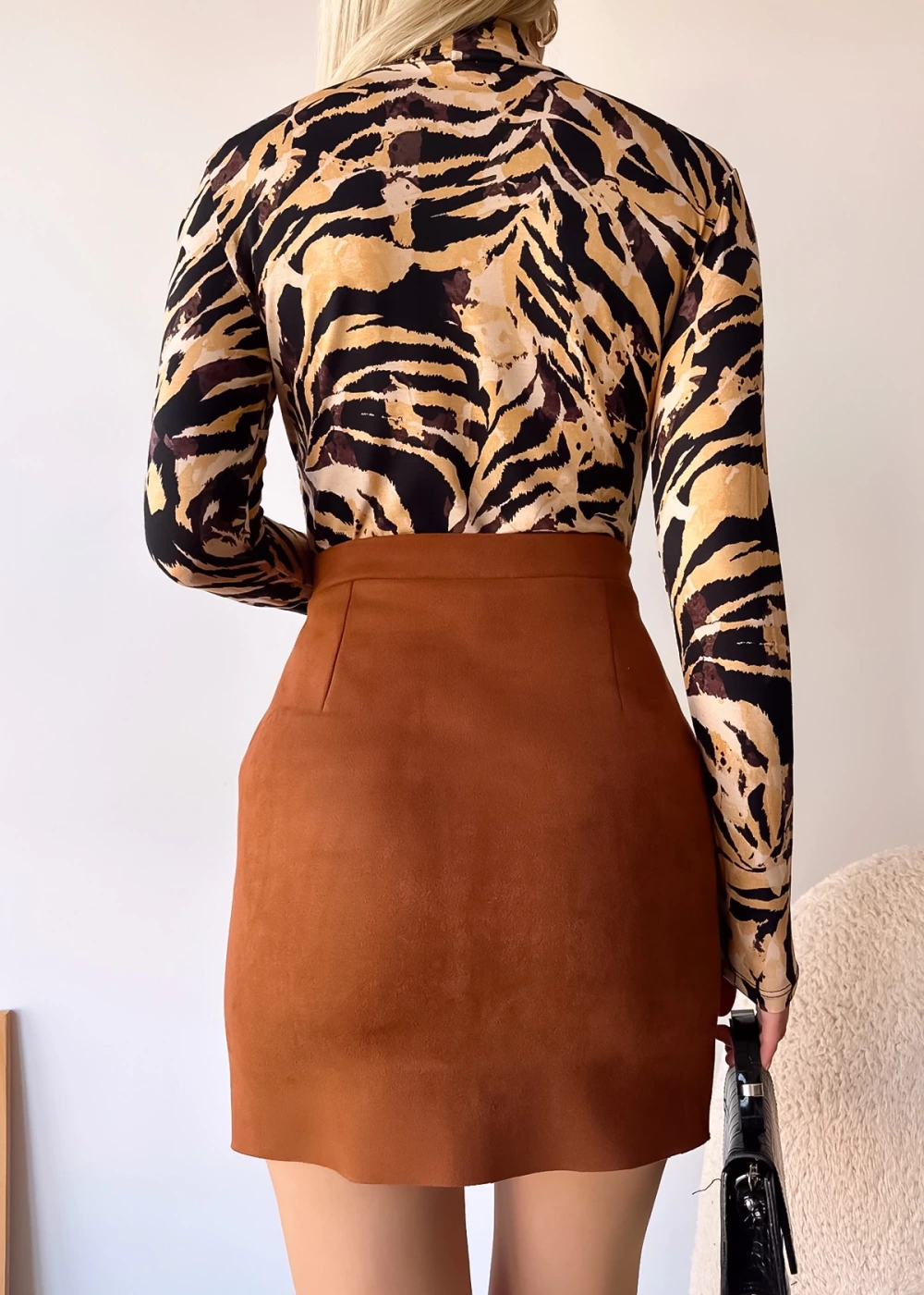 Kadın Viskon Pencere Detay Sonbahar Desen Bluz