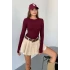 Kadın Bordo Bisiklet Yaka Parmak Geçmeli Modal Kumaş Body