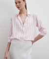 V Yaka Çizgili Modal Gömlek Pembe