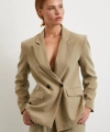 Çift Düğmeli Keten Blazer Ceket Haki