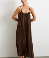 Askılı Piliseli Geniş Elbise Kahve