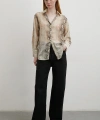 Yılan Derisi Desenli Tül Gömlek Bej