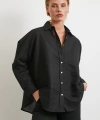 Cepli Oversize Keten Gömlek Siyah