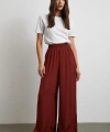 Beli Lastikli Dökümlü Geniş Paça Pantolon Kahve