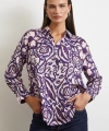 Çiçek Desenli Saten Gömlek Mor