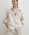 Keten Karışımlı Dökümlü Gömlek Bej