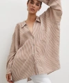 Yarasa Kol Çizgili Gömlek Kahve