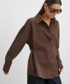 Düğme Detaylı Pamuklu Gömlek Kahve