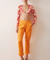 Beli Lastikli Saten Pantolon Turuncu